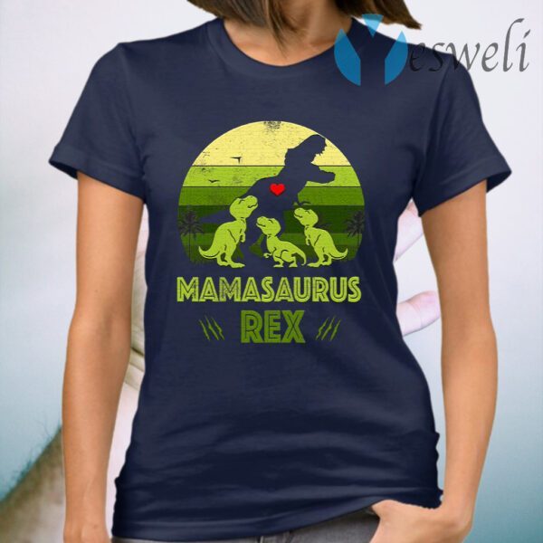 Vintage Retro 3 Kids Mamasaurus Dinosaur Mothers Day Gift T-Shirt
