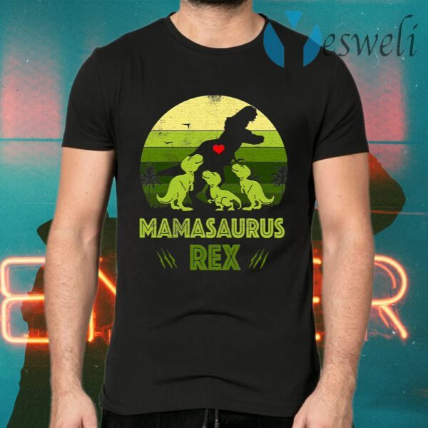 Vintage Retro 3 Kids Mamasaurus Dinosaur Mothers Day Gift T-Shirts