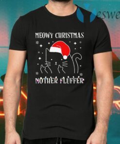 Womens Meowy Catmas Mother Fluffer Funny Cat Christmas Gift T-Shirts