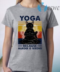 Yoga Because Murder Is Wrong Black Cat Vintage T-Shirt