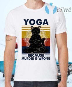 Yoga Because Murder Is Wrong Black Cat Vintage T-Shirts