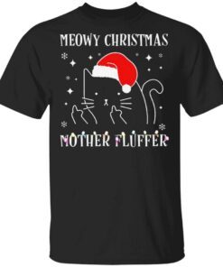 Womens Meowy Catmas Mother Fluffer Funny Cat Christmas Gift T-Shirt