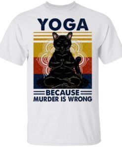 Yoga Because Murder Is Wrong Black Cat Vintage T-Shirt
