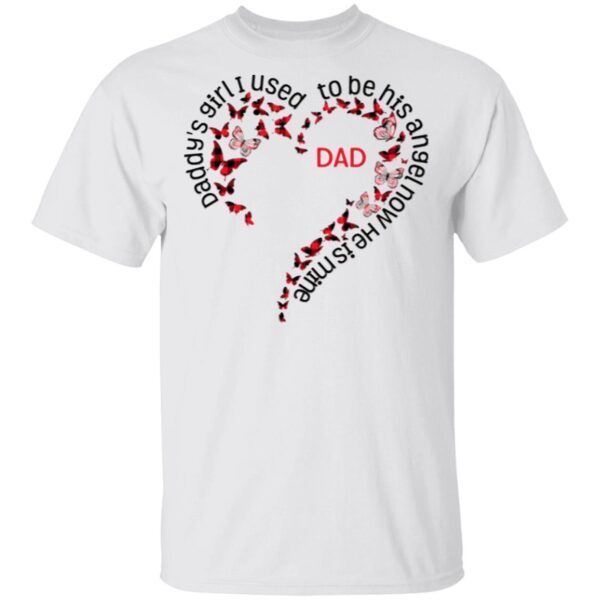 Daddy’s Girl I Used To Be His Angel Now He Is Mine Red Plaid Butterfly Heart T-Shirt