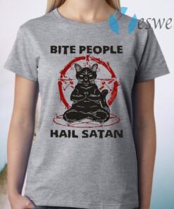 Black Cat Bite People Hail Satan T-Shirt