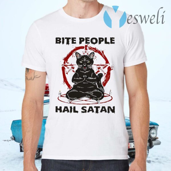Black Cat Bite People Hail Satan T-Shirts
