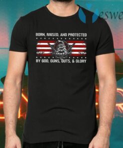 Gadsden Snake Born Raised And Protected By God Guns Guts And Glory T-Shirts