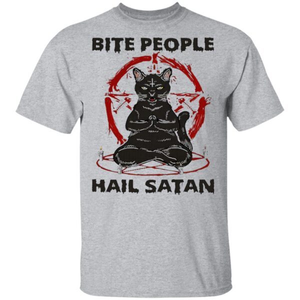 Black Cat Bite People Hail Satan T-Shirt