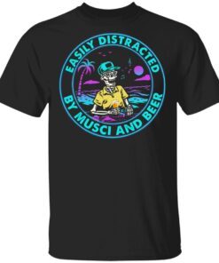 Easily Distracted By Music And Beer Skull T-Shirt