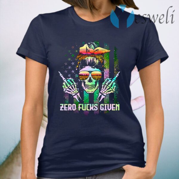 Lady Skull Zero Fucks Given American Sunflower T-Shirt