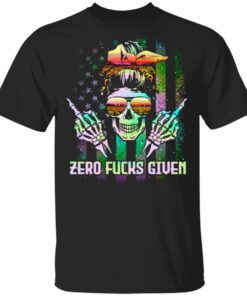 Lady Skull Zero Fucks Given American Sunflower T-Shirt