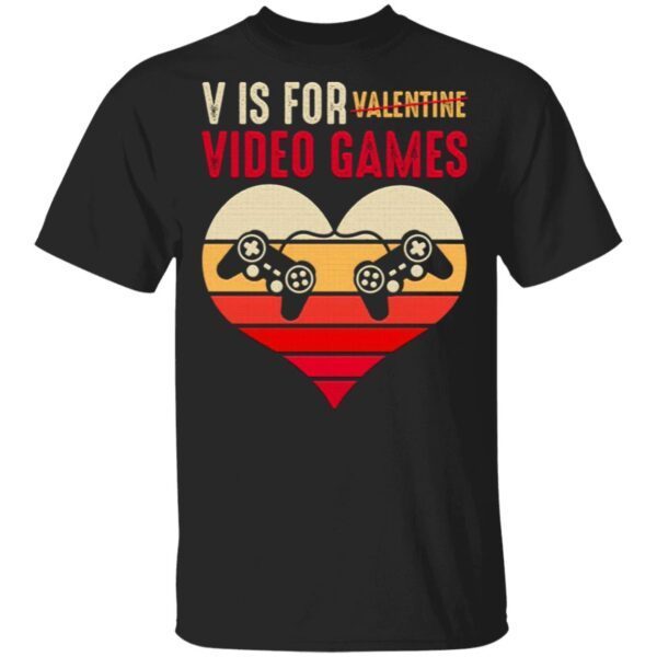 Vintage V Is for Video Games Gaming Valentines T-Shirt
