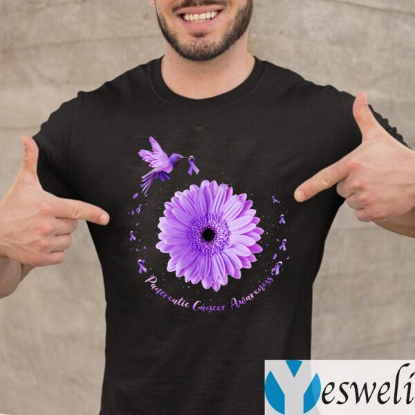 Hummingbird Purple Sunflower Pancreatic Cancer Awareness Shirts
