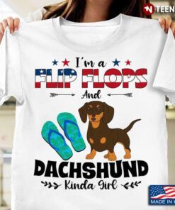 Im A Flip Flops and Dachshund Kinda Girl American Flag for Dog and Beach Lover