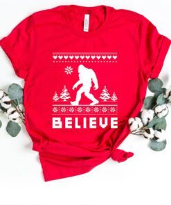 Bigfoot Believe Ugly Christmas Sweater Sasquatch T-Shirts