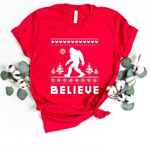 Bigfoot Believe Ugly Christmas Sweater Sasquatch T-Shirts