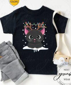 Christmas Black Cat Reindeer Antlers Catmas Women Kids Funny T-Shirts