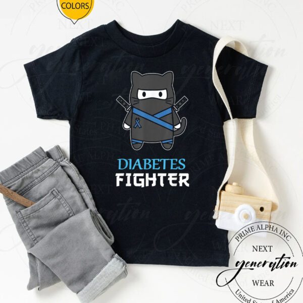 Diabetes Fighter Cat Ninja Awareness Diabetes Type 1 T-Shirts
