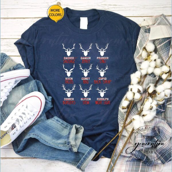 Funny Christmas Deer Hunters All Of Santa's Reindeer Design T-Shirts