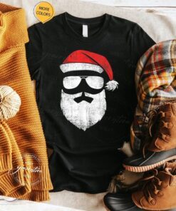 Funny Santa Claus Face Sunglasses With Hat Beard Christmas TShirt