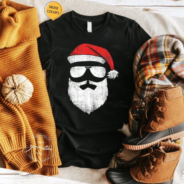 Funny Santa Claus Face Sunglasses With Hat Beard Christmas TShirt