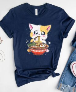 Ramen Eating Cat Kawaii Anime Baka Japanese Shirt