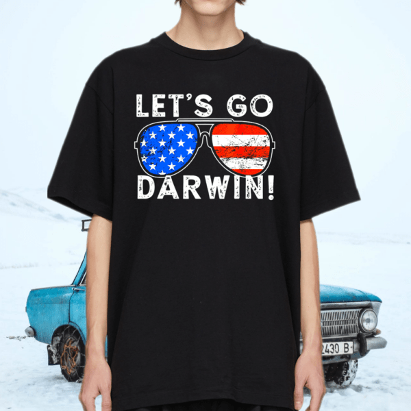 Aviator Sunglasses American Flag Let’s Go Darwin T-Shirt