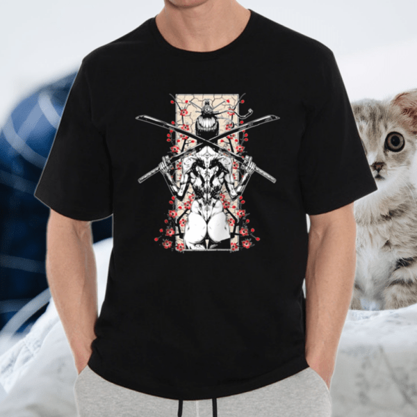 Japanese Samurai Girl And Vintage Sakura Cherry Blossom Gift Raglan Baseball Shirt