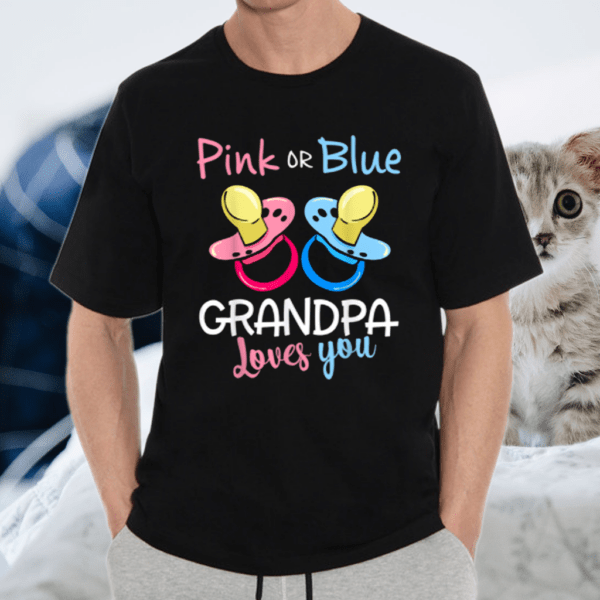 Pink Or Blue Grandpa Loves You Gender Reveal On Christmas Shirt