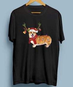 Santa Corgi Reindeer Light Christmas T-Shirt