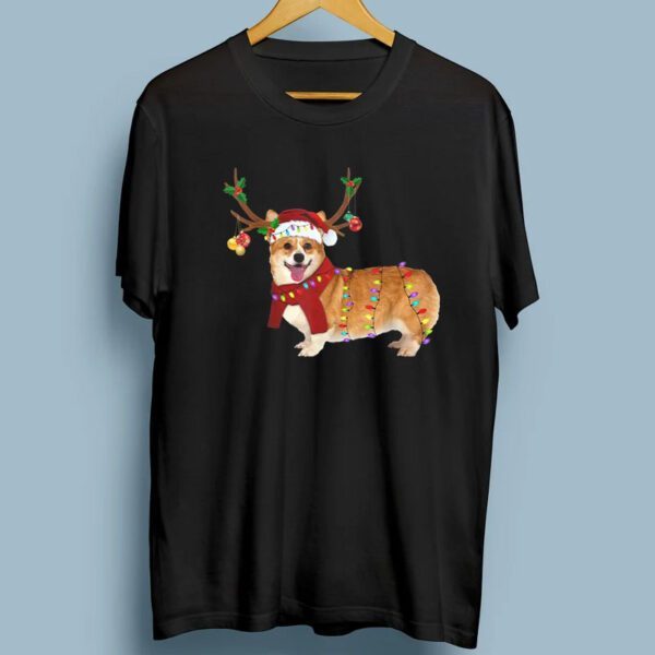 Santa Corgi Reindeer Light Christmas T-Shirt