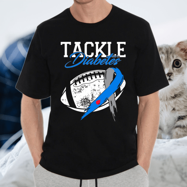 Tackle Diabetes Blue Football Type 1 T1D Diabetes Awareness T-Shirt