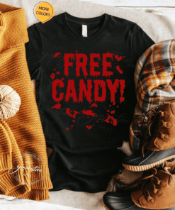 Free Candy Trick Or Treat Scary Bloody Halloween Costume TShirt