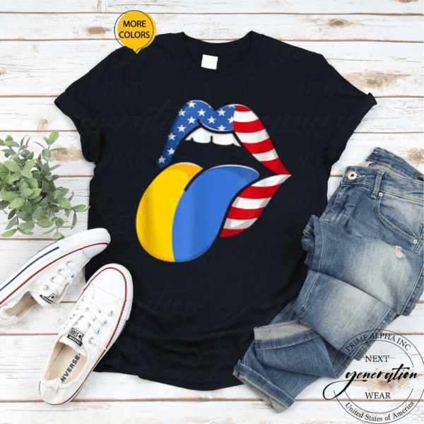 Proud Ukrainian American Lips Ukraine USA Flag Gift TShirt