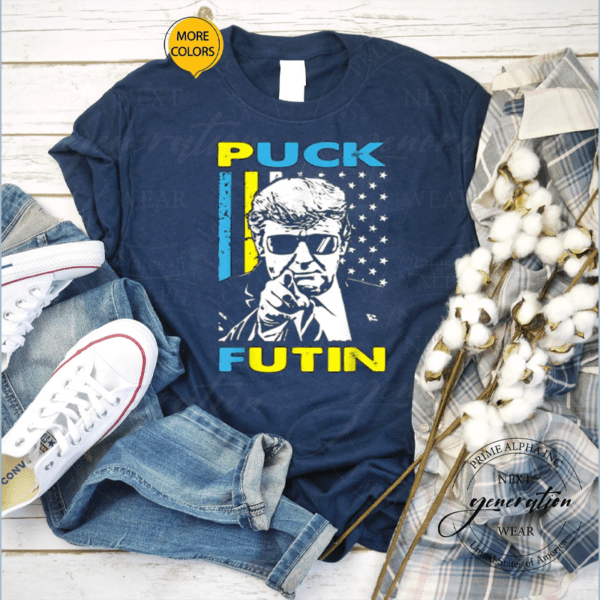 Puck Futin Trump America Flag Ukrainia Flag support Ukraine T-Shirt