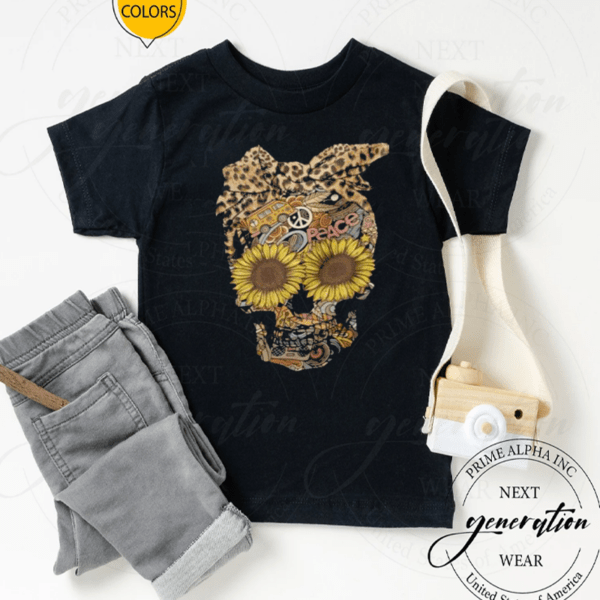 Sugar Skull With Leopard Bandana And Sunflower Glasses TShirt