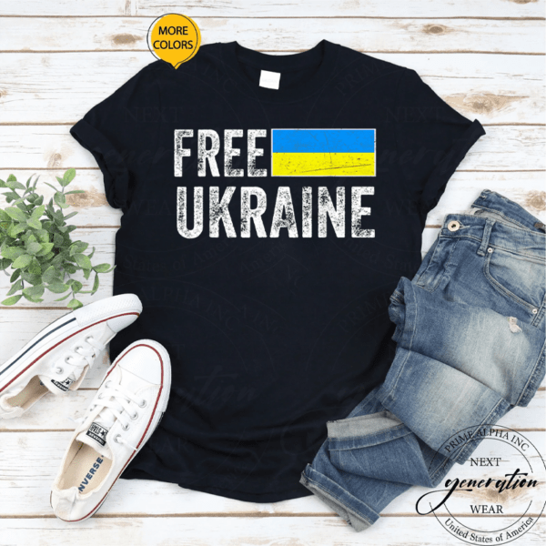 Support Ukraine I Stand With Ukraine Flag Free T-Shirt