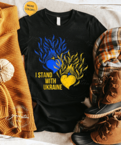 Ukraine Supporter Flag Color Blue Yellow Fire Hearts 2022 TShirt