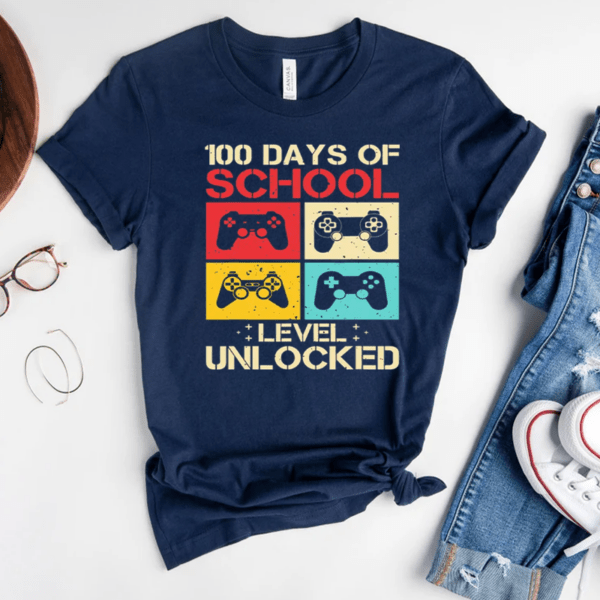 Video Gamer Student 100th Day Teacher 100 Days Of School Funny T-Shirt