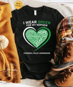 Aunt Uncle Green Ribbon Gift Nephew Cerebral Palsy Awareness Premium T Shirt