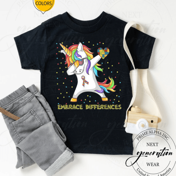 Autism Awareness Month Embrace Differences Unicorn T-Shirts