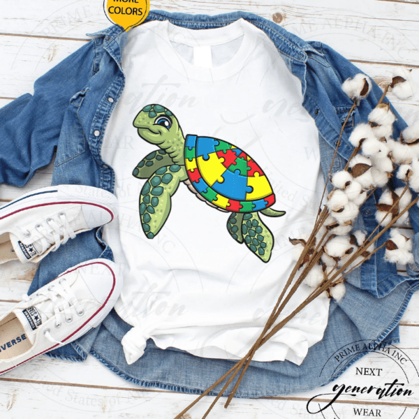 Cute Puzzle Sea Turtle Autism Awareness Month Design T-Shirt