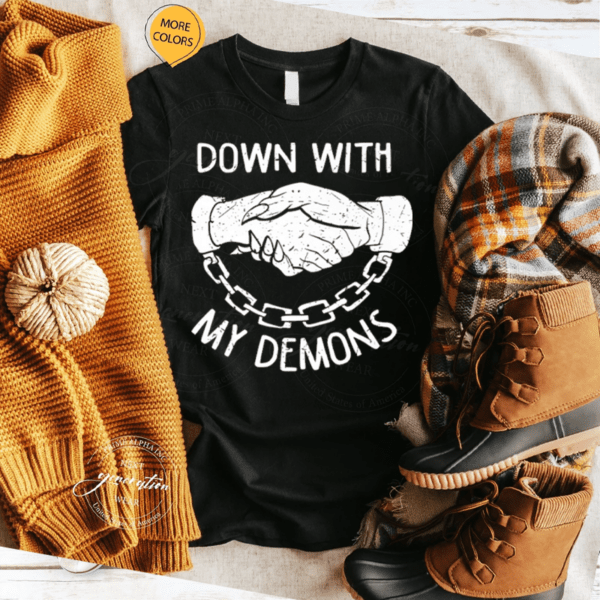 Down With My Demons Deal Handshake Aesthetic Humour Goth Shirts