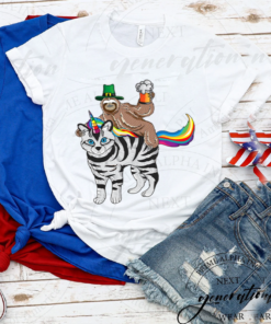 Drunk Leprechaun Sloth Riding A Zebra Cat Unicorn TShirt