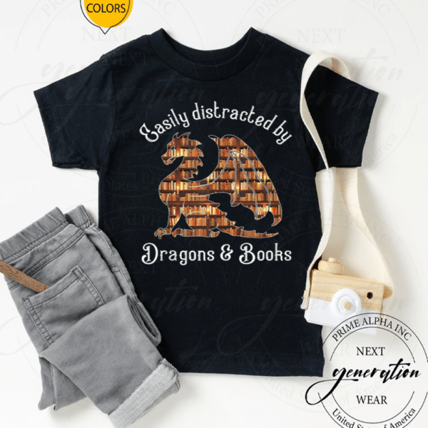 Easily Distracted By Dragons And Books Shirts