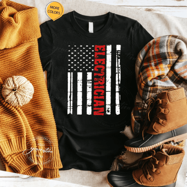 Electrician American Flag Patriotic Electrical Technician Shirts