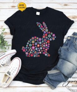 Floral Easter Bunny Women Girls Spring Flowers Rabbit Easter Day T-Shirt