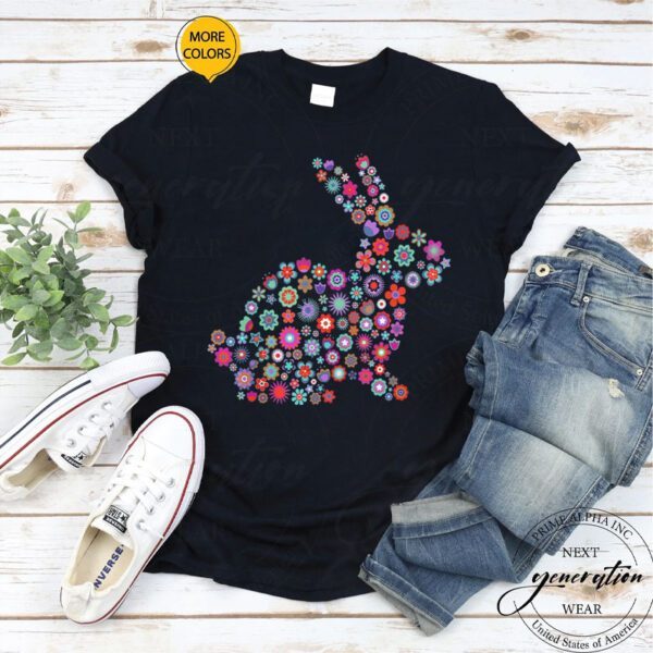 Floral Easter Bunny Women Girls Spring Flowers Rabbit Easter Day T-Shirt