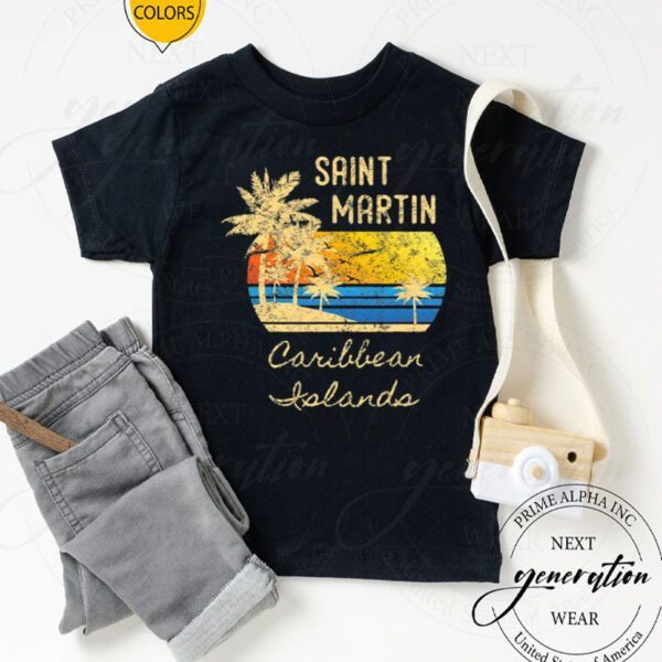 Retro Cool St Martin Caribbean Islands Distressed Sunset Shirts