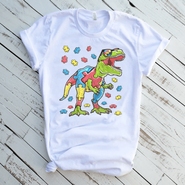 TRex Puzzle Dinosaur Autism Awareness Month T-Shirt